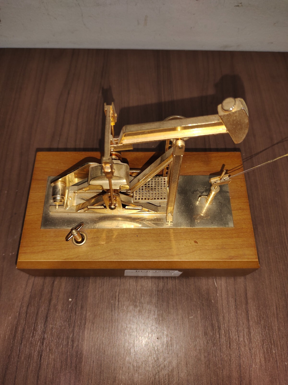 Vintage Crude Oil Pump Music Box Automaton Gilt Gold Pump With Wooden Case