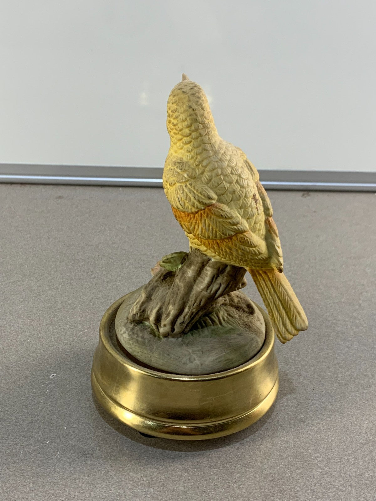 Vintage Yellow Ceramic Canary Bird On Branch Figurine Music Box