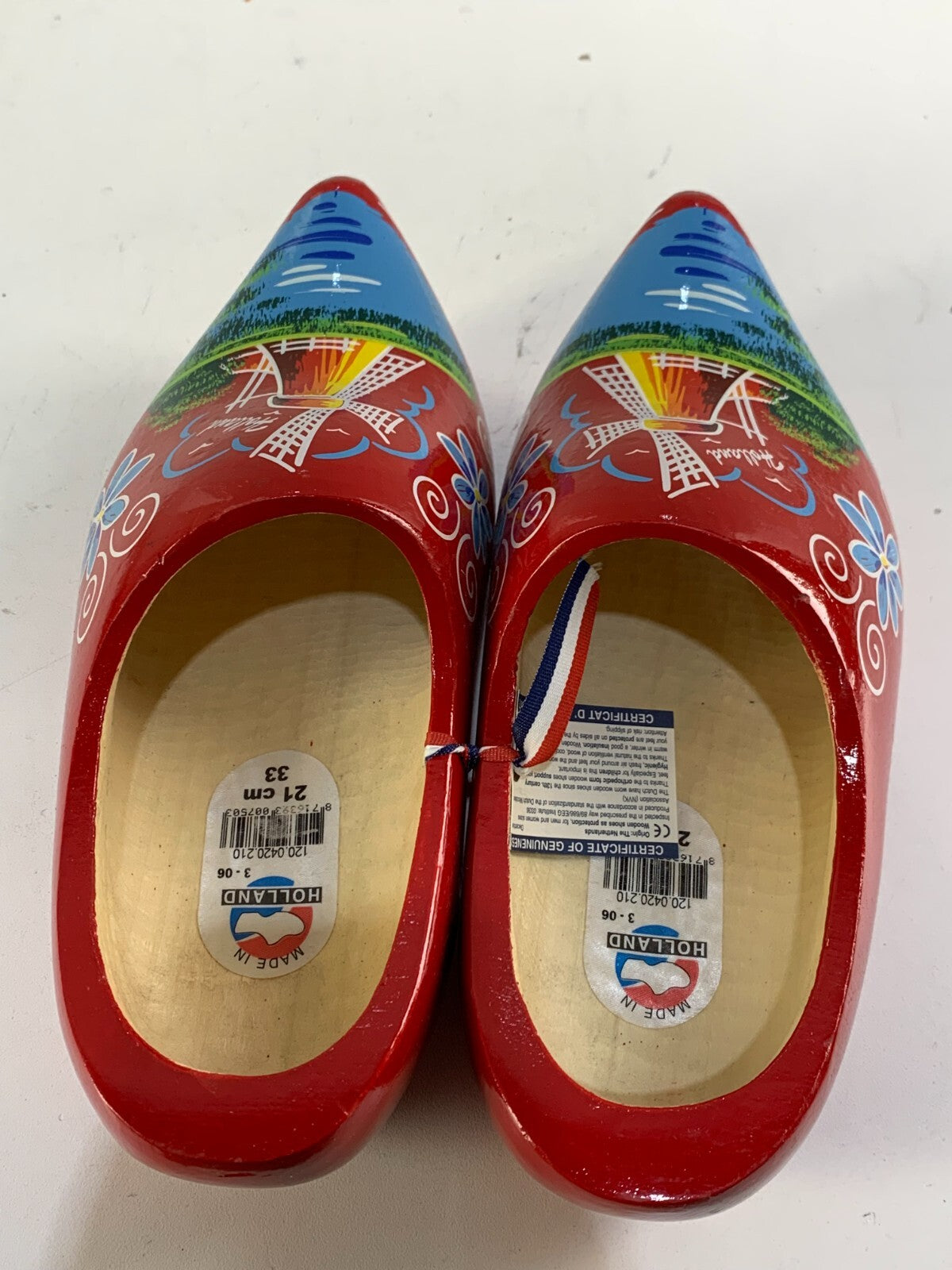 Vintage Holland Carved Wood Shoes Wooden Clogs Hand Painted Windmill Souvenir