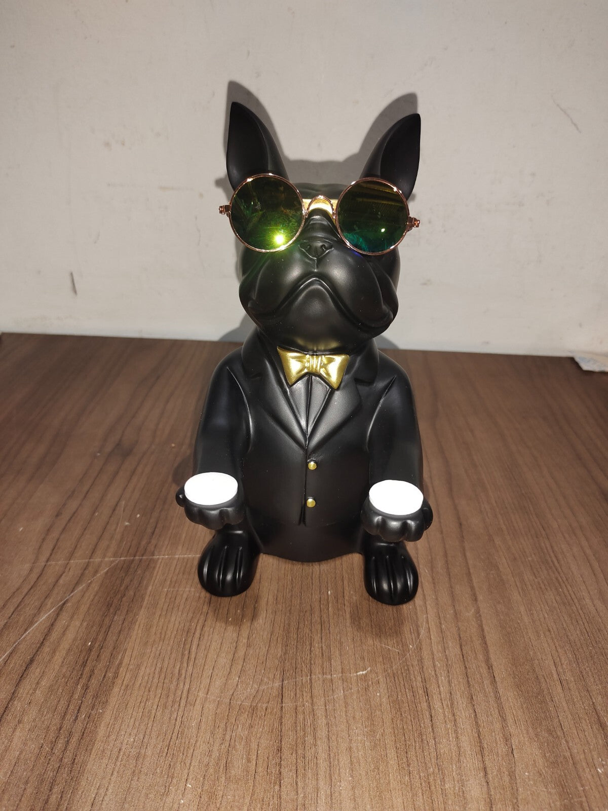 French Bulldog Statue With Good Glasses Resin, Key Tray Bank, Black - New In Box