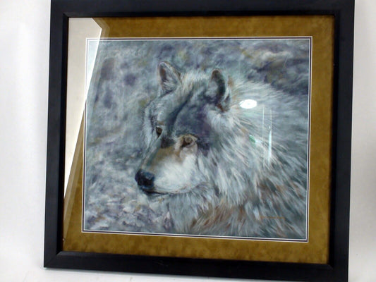 Framed D. McMahon Wolf Painting - Pastel on Fabric, Signed Artwork