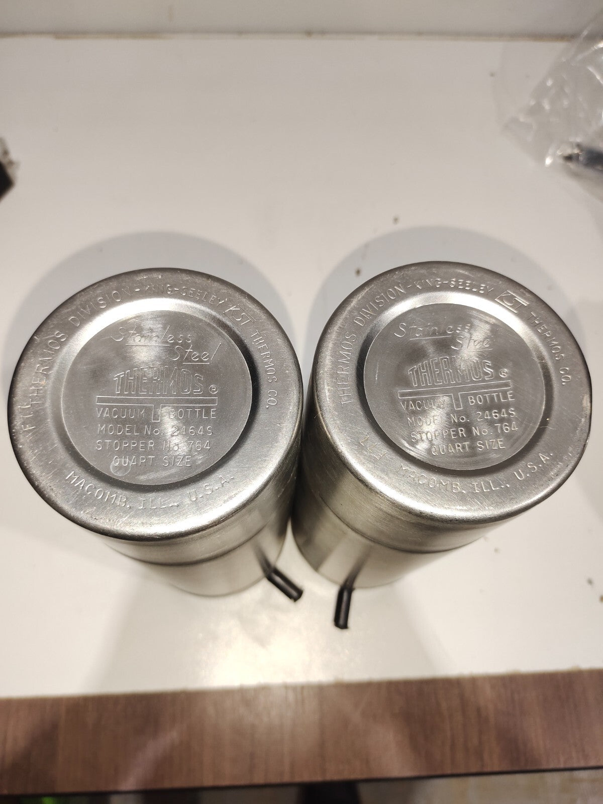 Vintage Thermos King-Seeley Stainless Steel Model 2464S Stopper 764 - Set Of 2