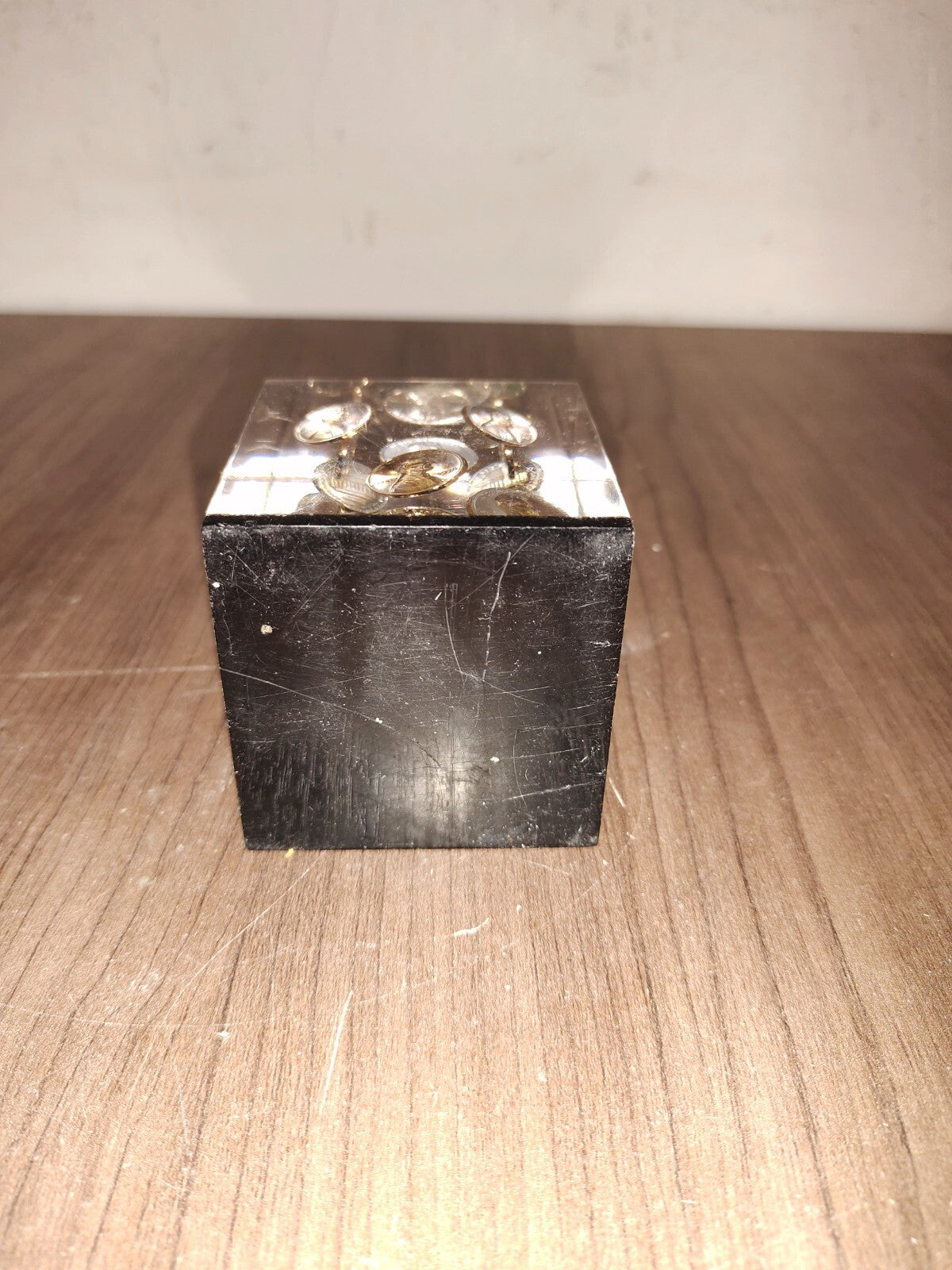 Vintage Acrylic Lucite Floating 1978 Pennies Penny Cube Square