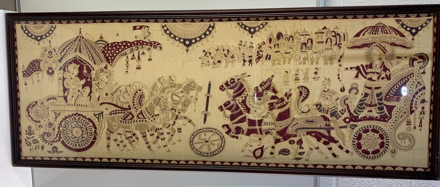 Vintage Farmed fabric tapestry showing the Epic Battle of Mahabharata