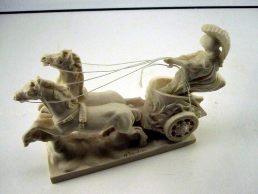 Roman Chariot Sculpture Figurine Marble-Styled Made in Italy
