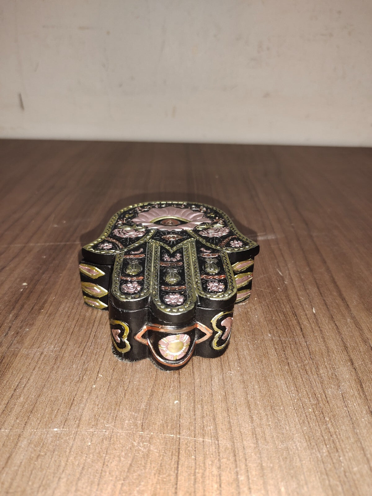 Black and Gold Hamsa or Hand of Fatima Jewelry Trinket Box