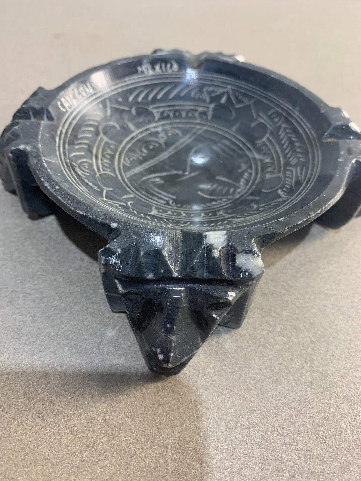 Vintage Marble Aztec Design Ashtray Black White Grey