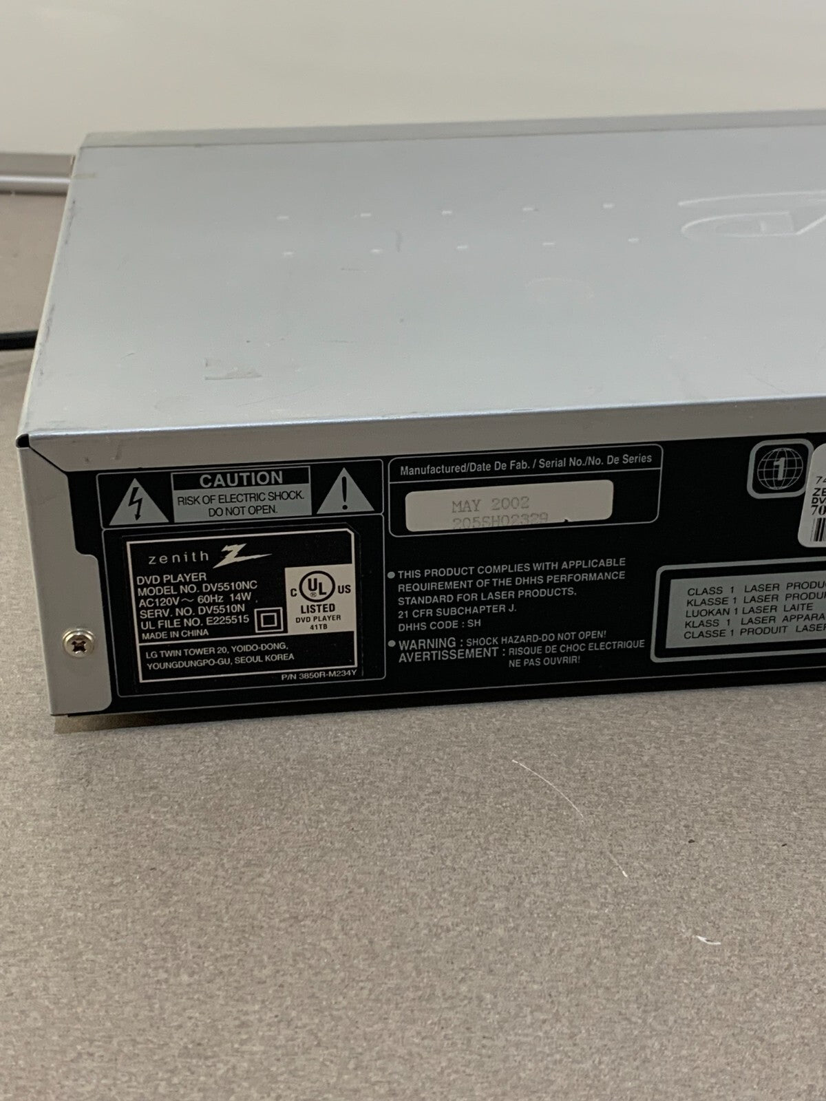 Zenith DV5510NC DVD Player – Classic Model