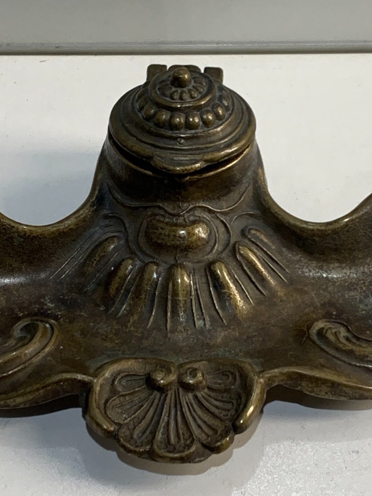 Vintage Ink Reservoir Inkwell Victorian Art Nouveau Brass French Ornate