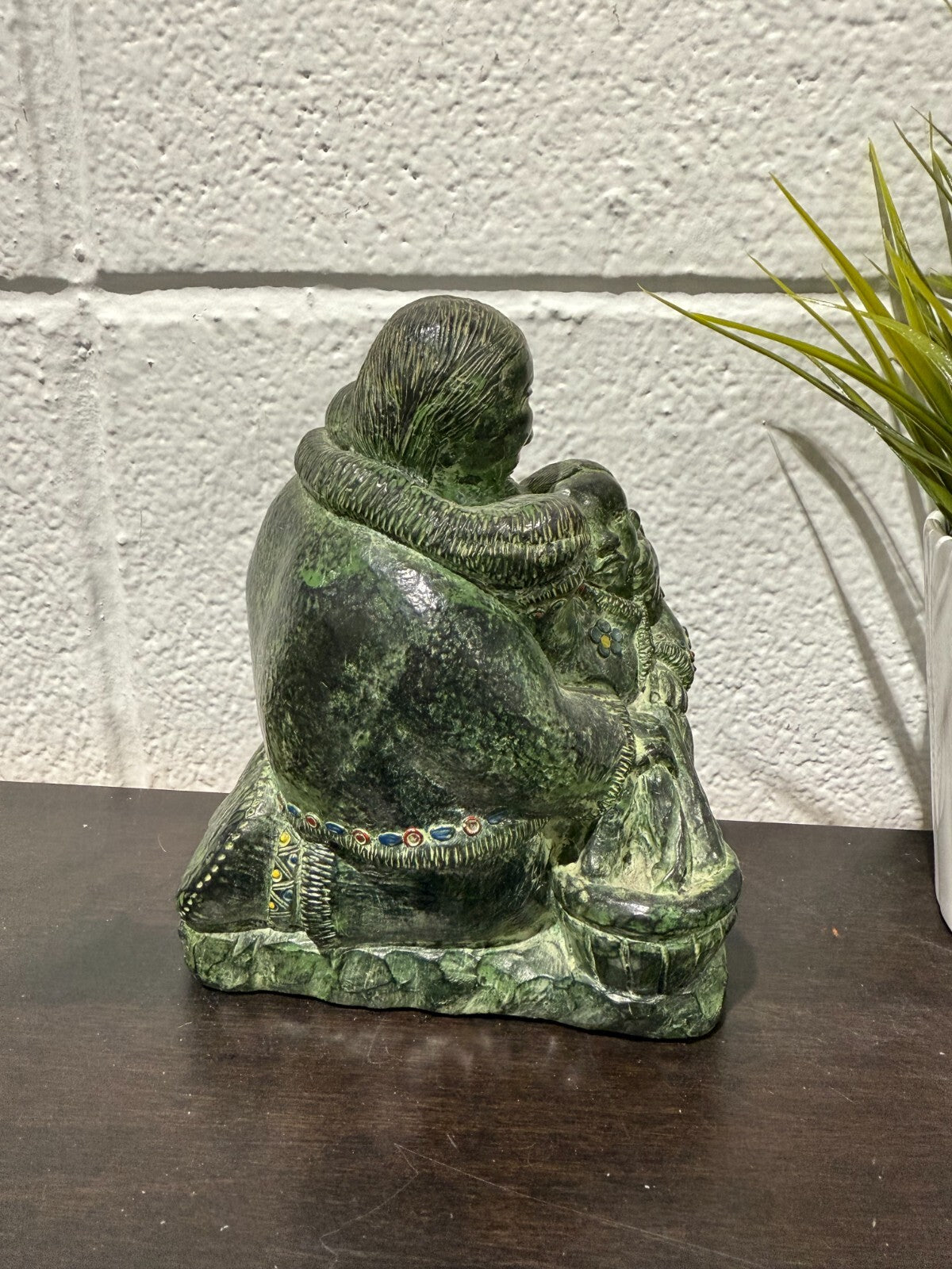 Vintage Inuit Figurine The Wolf Sculptures Mother & Child Figurine Green