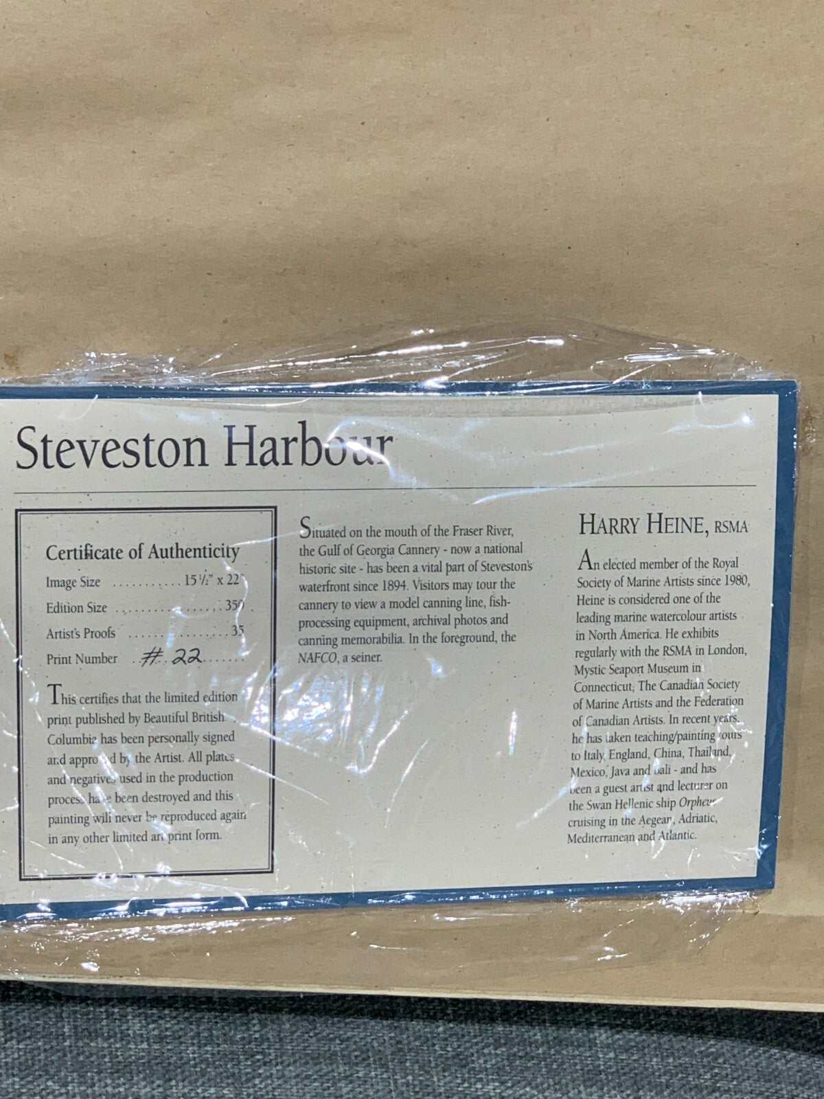 "Steveston Harbour" Painting by Harry Heine, 22/350