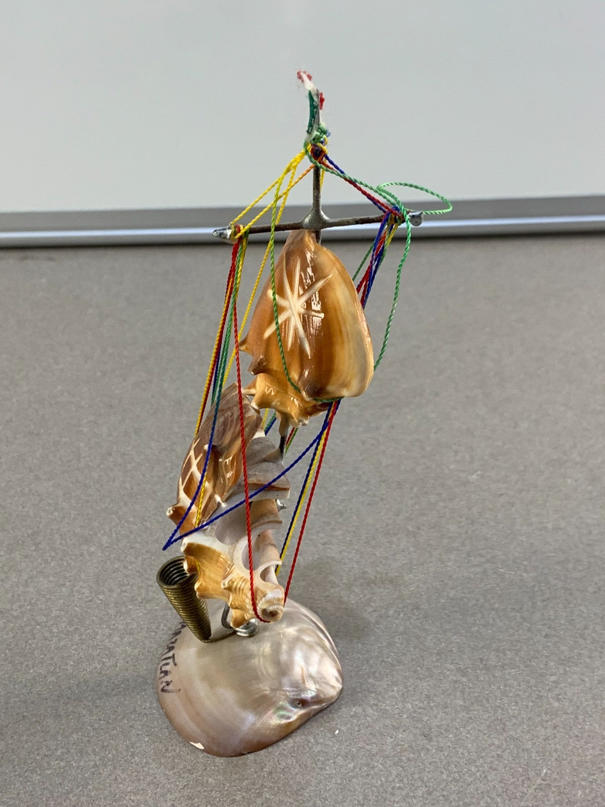 Vintage hand made Seashell ship pen holder