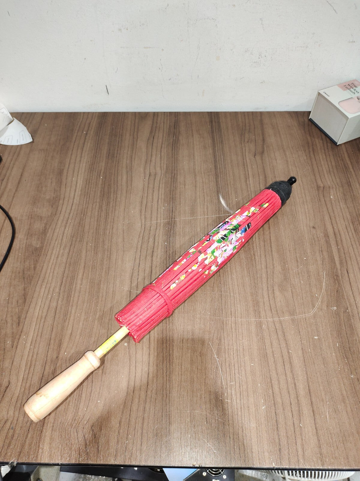 Vintage Japanese Hand Painted - Kyo In Thailand - Umbrella Rice Paper Bamboo