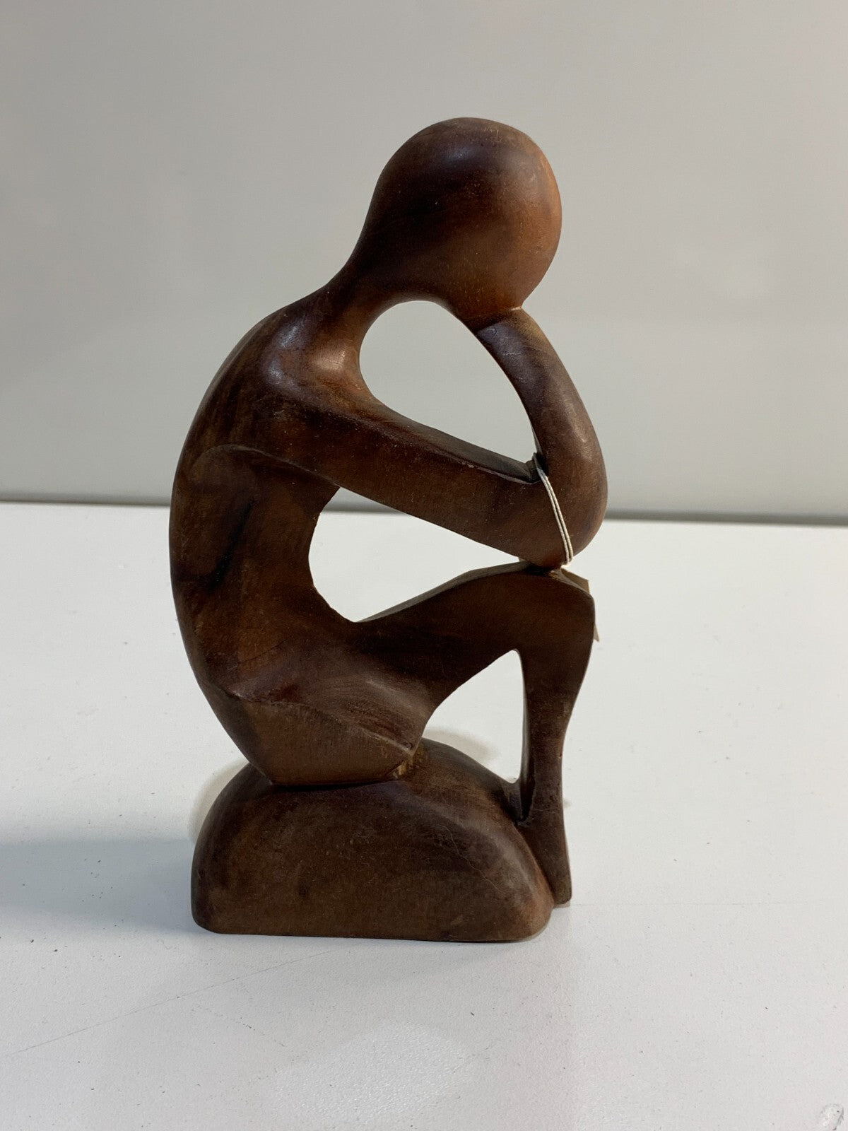 " Wooden Abstract Sculpture Hand Carved Thinking Statue Wood Figurine Thinker