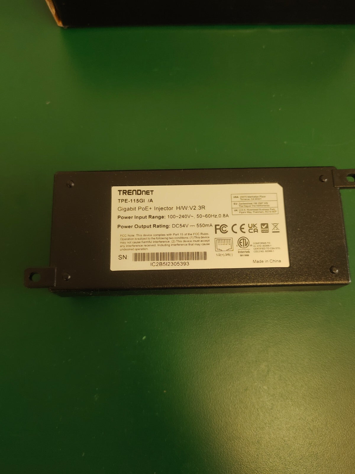 TRENDnet Gigabit Power Over Ethernet Plus Injector, PoE+ (30W)