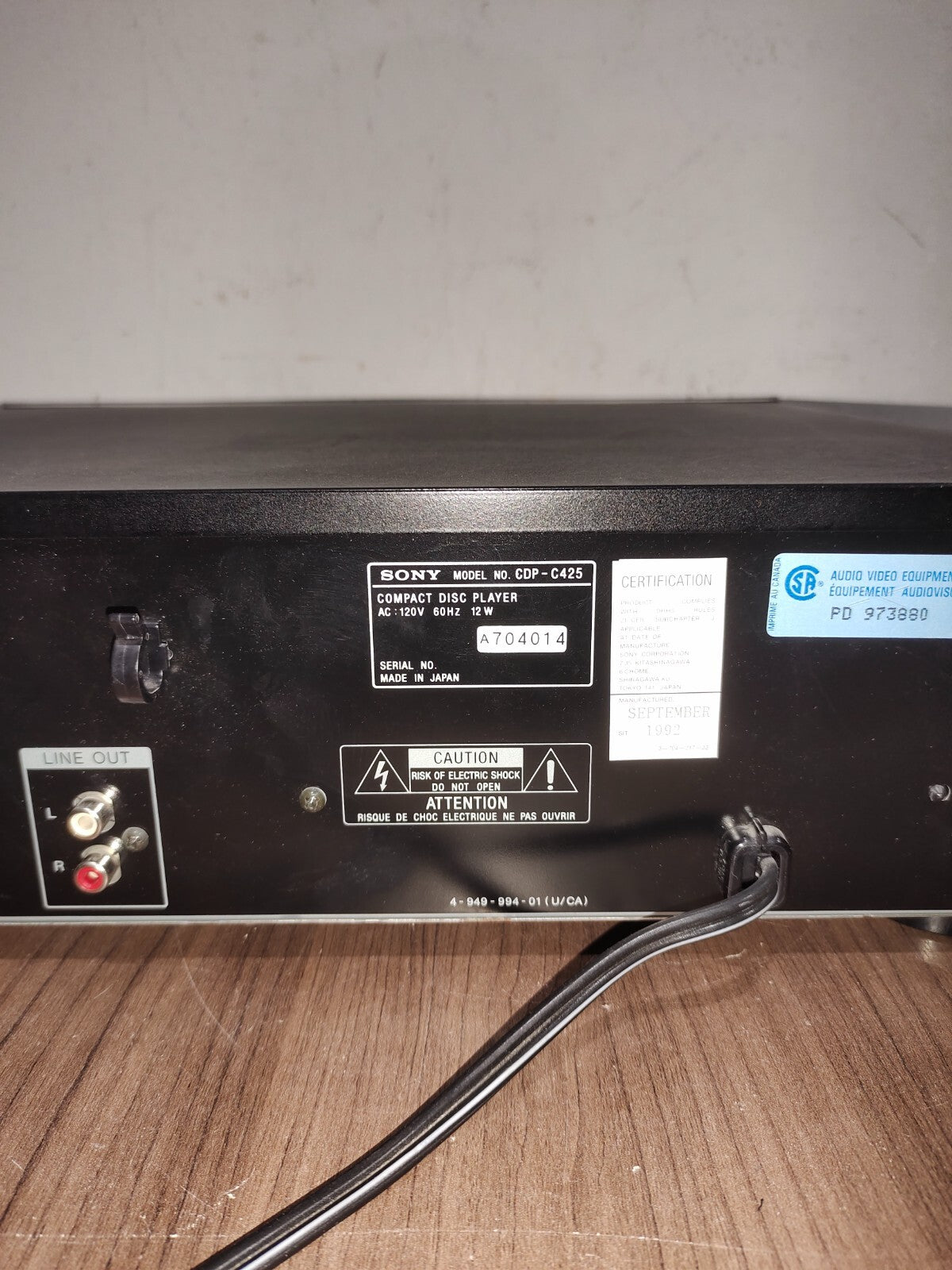 Sony CDP-C425 5 Disc CD Player Changer
