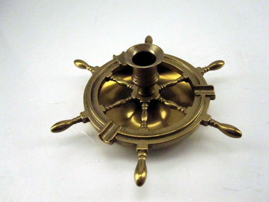 Vintage Marine Brass Steering Wheel Ashtray/Candle Holder - Nautical Collectible Decor