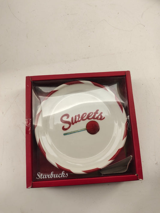 4 2007 Starbucks Dessert Plates Candy Cane Joy Jolly Ho Ho Ho Sweets