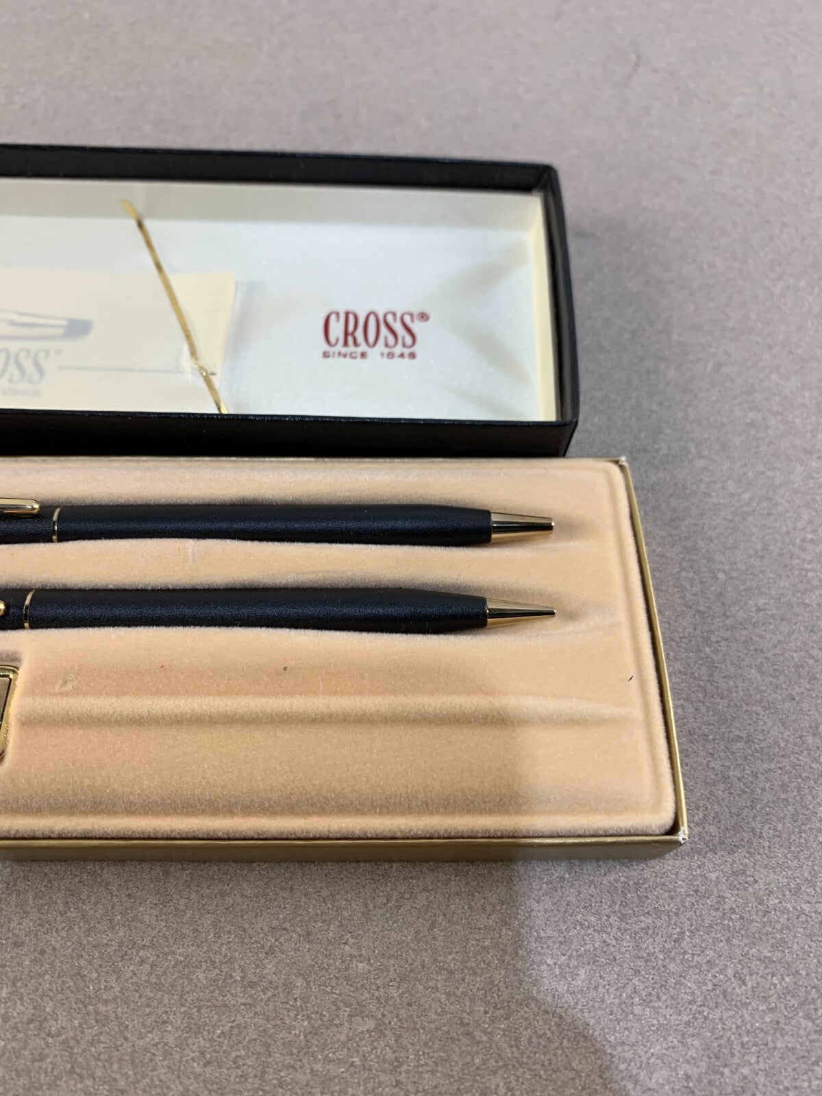 CROSS BALL PEN AND PENCIL SET - CLASSIC BLACK - GOLD TRIM