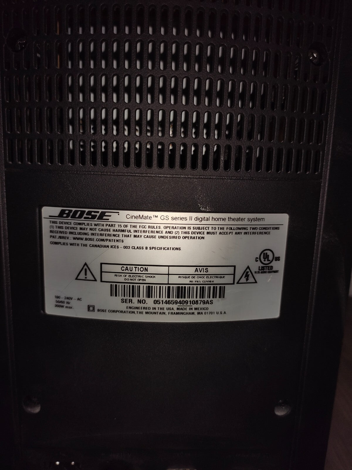 Bose CineMate GS Series II Digital Home Theater System Subwoofer - Untested