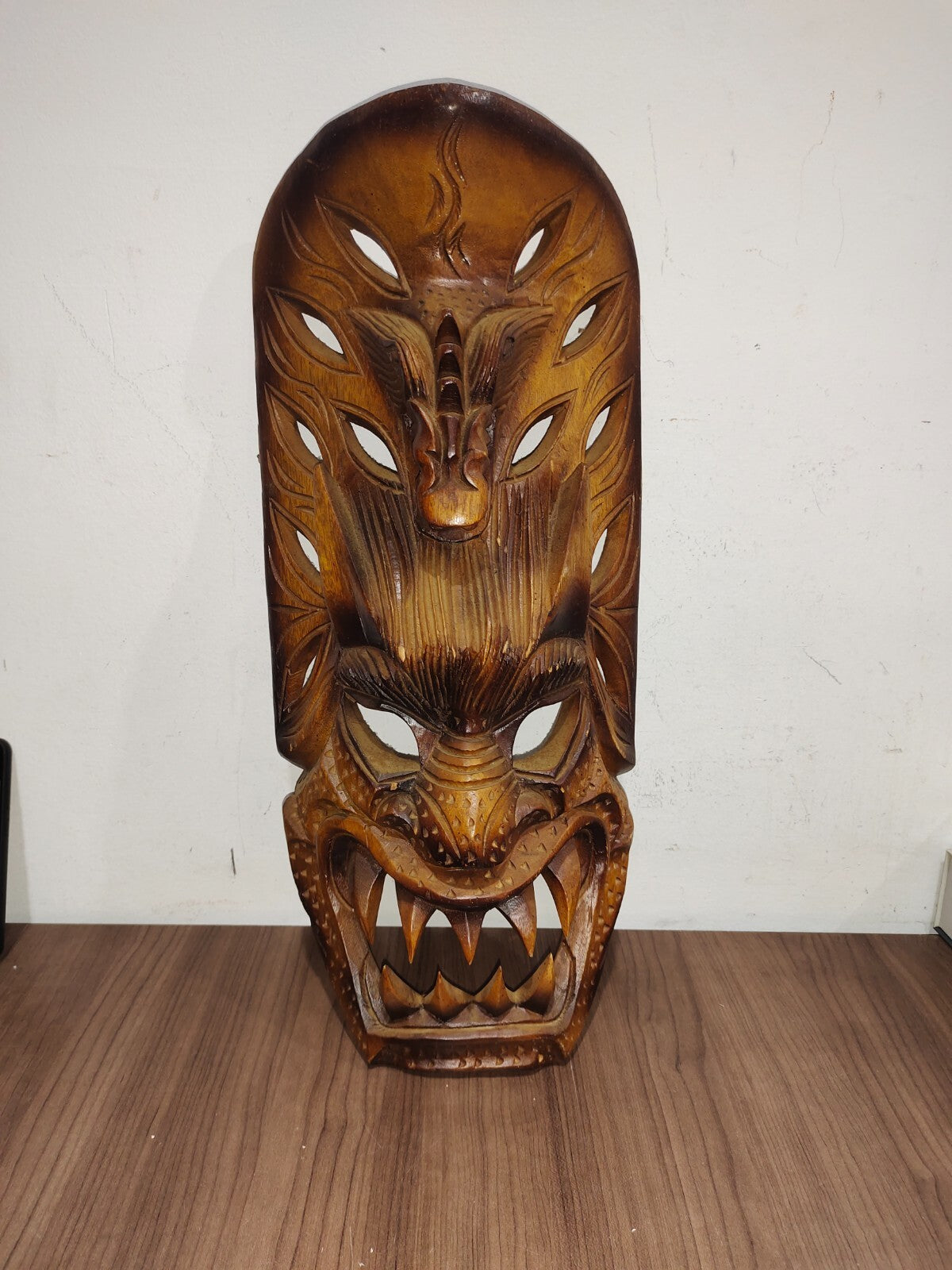 Rare Vintage Filipino Bakunawa Dragon Philippines Hand Carved Wood Tribal Mask