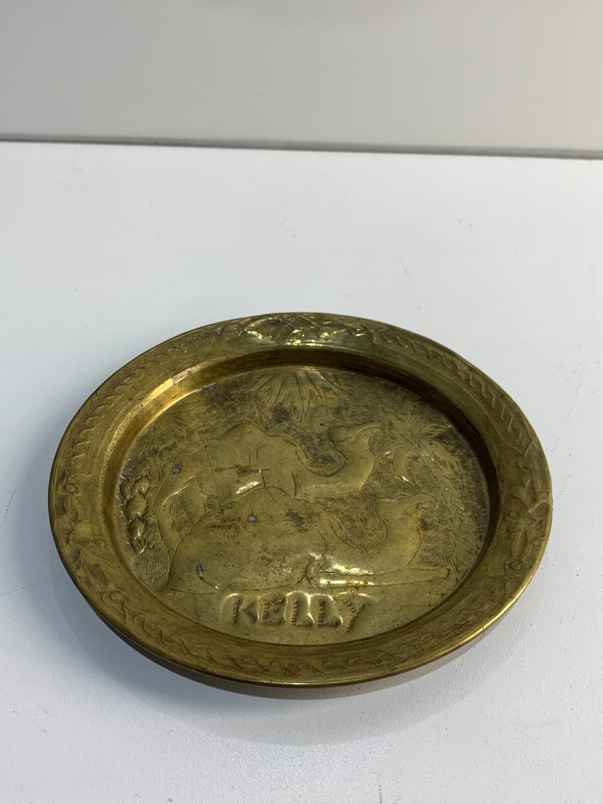 Plate Flat Miniature Ashtray Brass Dromedary Vintage Deco Ethni