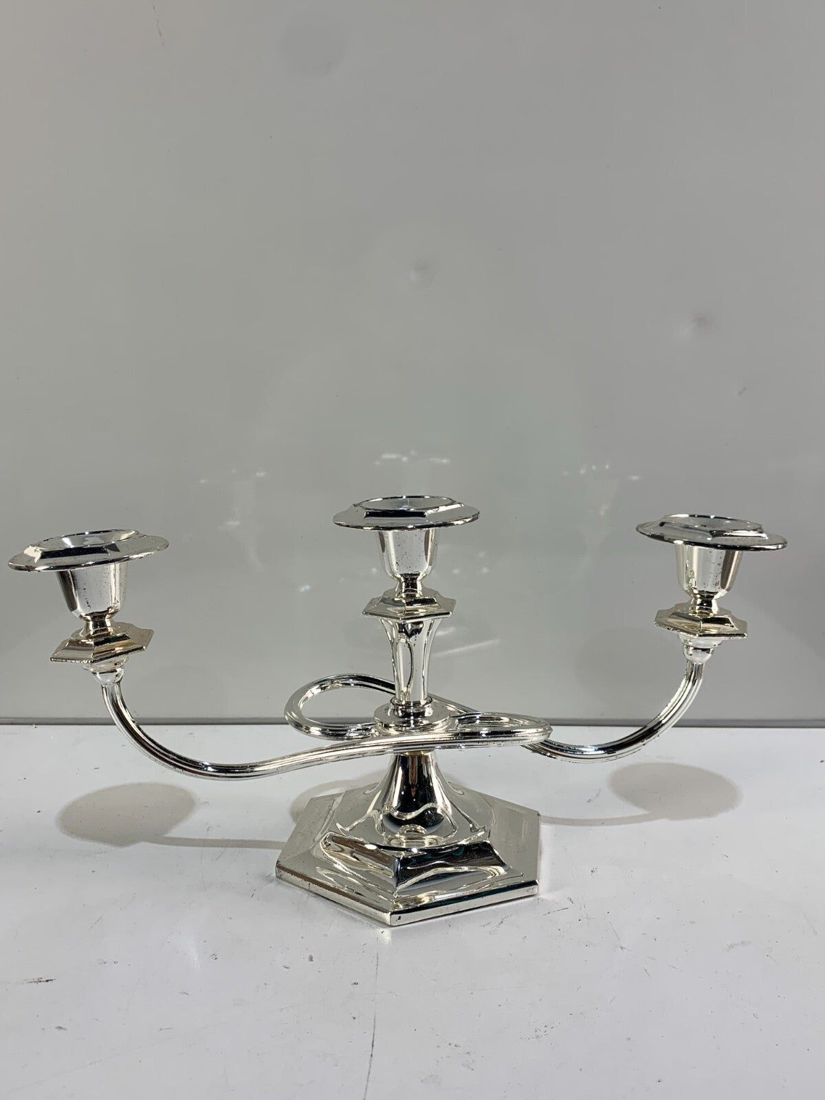 Vintage silver steel ornate candlestick holder 3 Arm Candle Holder