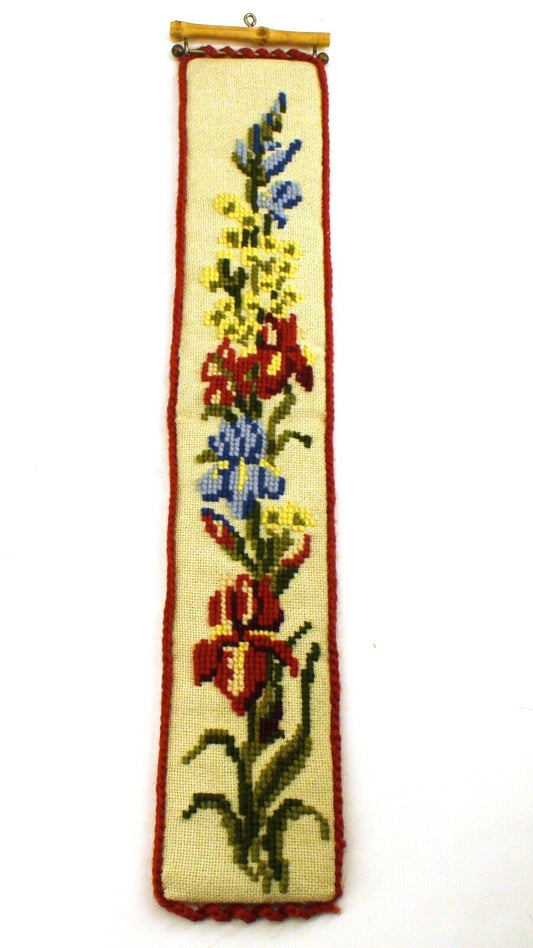 Vintage Completed Colorful Cross Stitch Bell Pull - Classic Wall Décor Art