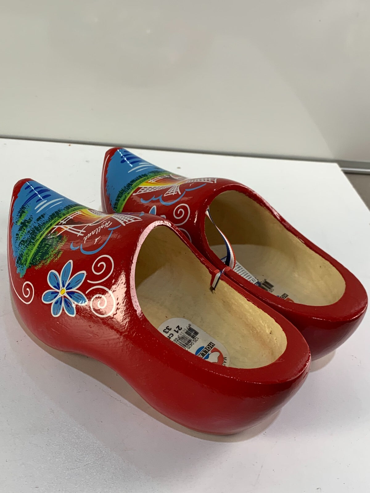 Vintage Holland Carved Wood Shoes Wooden Clogs Hand Painted Windmill Souvenir