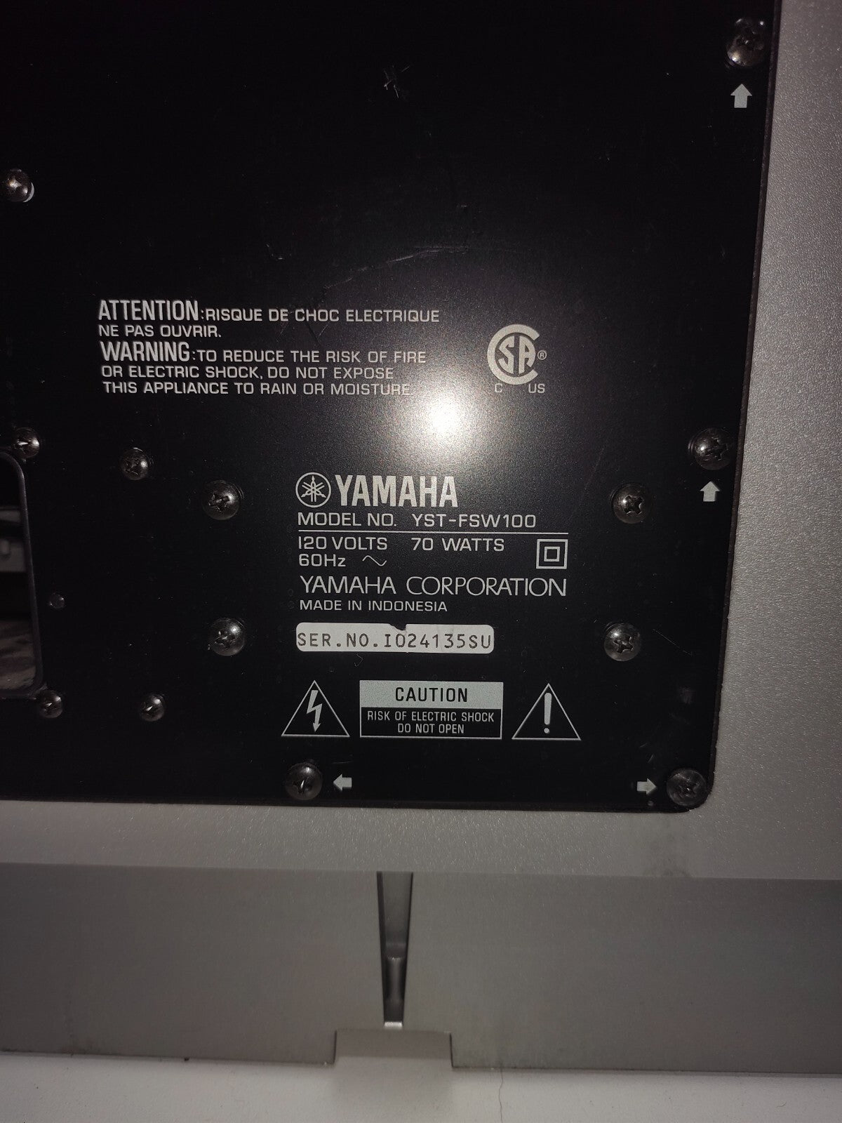 Yamaha YST-FSW100 70 Watt Dynamic Powered Subwoofer- 6.5" Driver - Silver