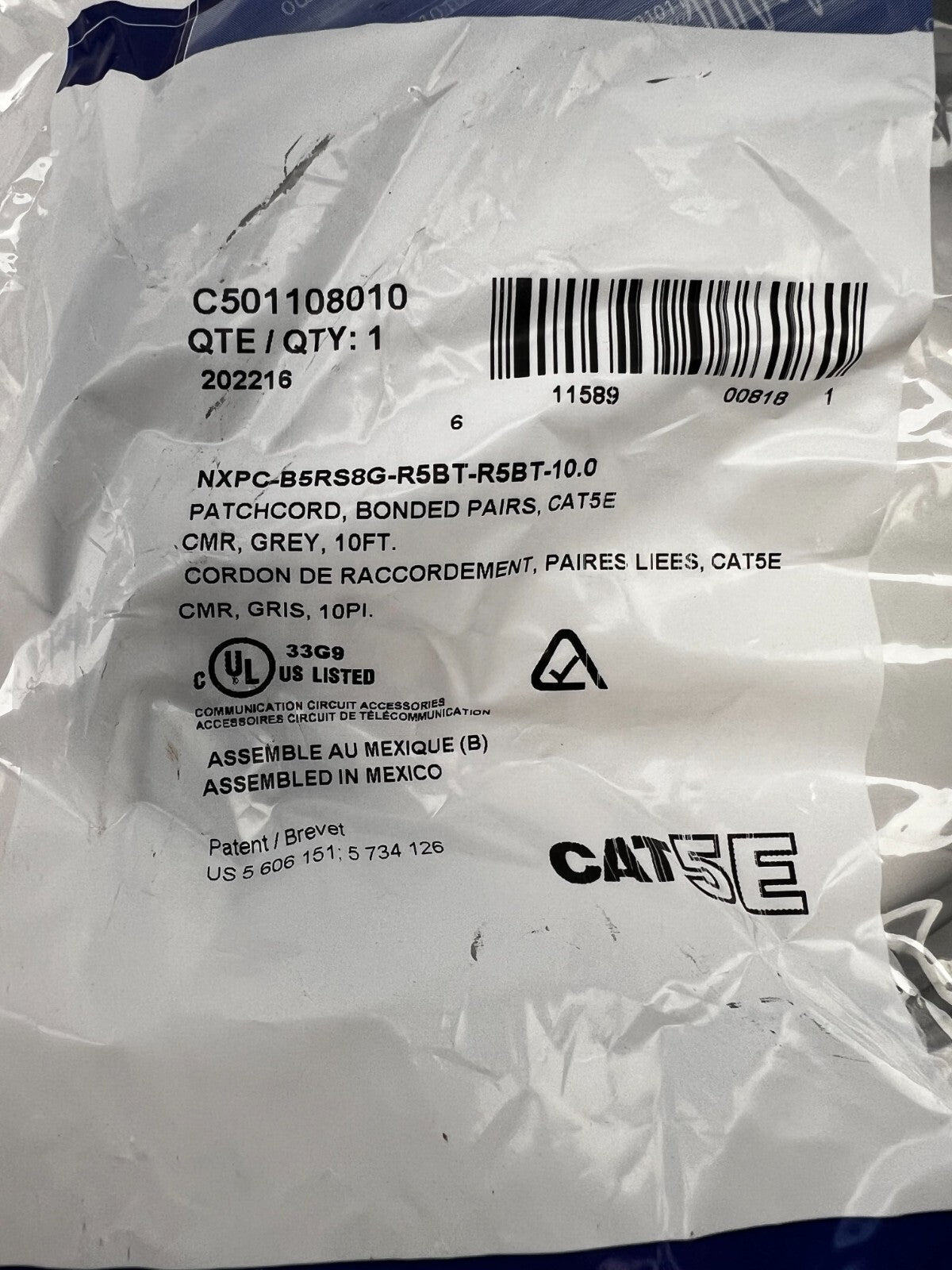 BELDEN | C501108010 Cat 5e Mod Patch Cord, Bonded-Pair - 10FT