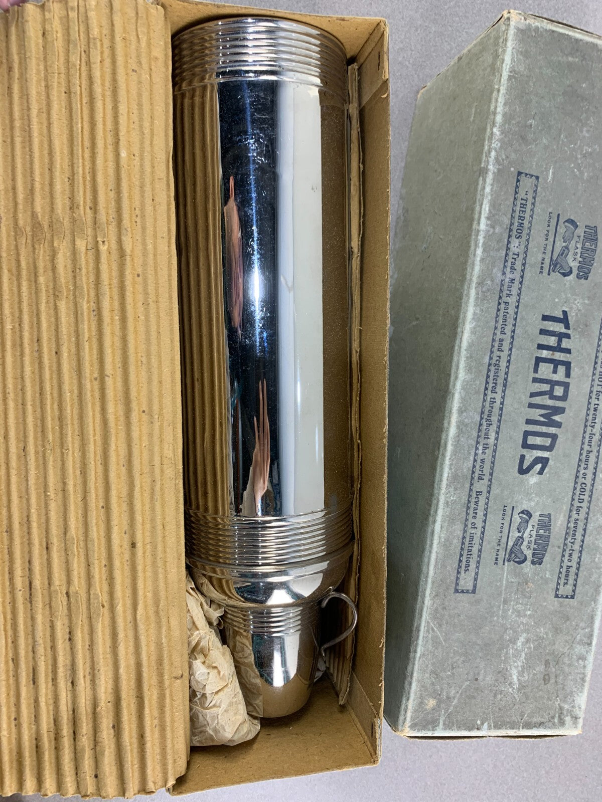 Rare Vintage silver plated large thermos flask With original box