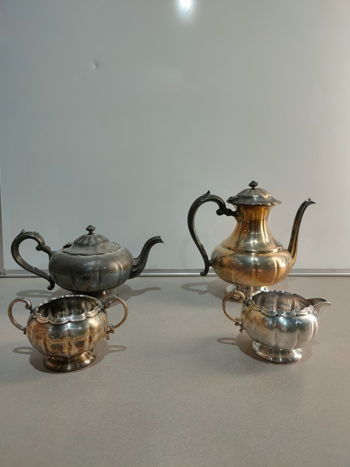 Vintage Art Deco Four Piece Primrose Plate B.M.Spouts Tea Service/E.P. Copper/
