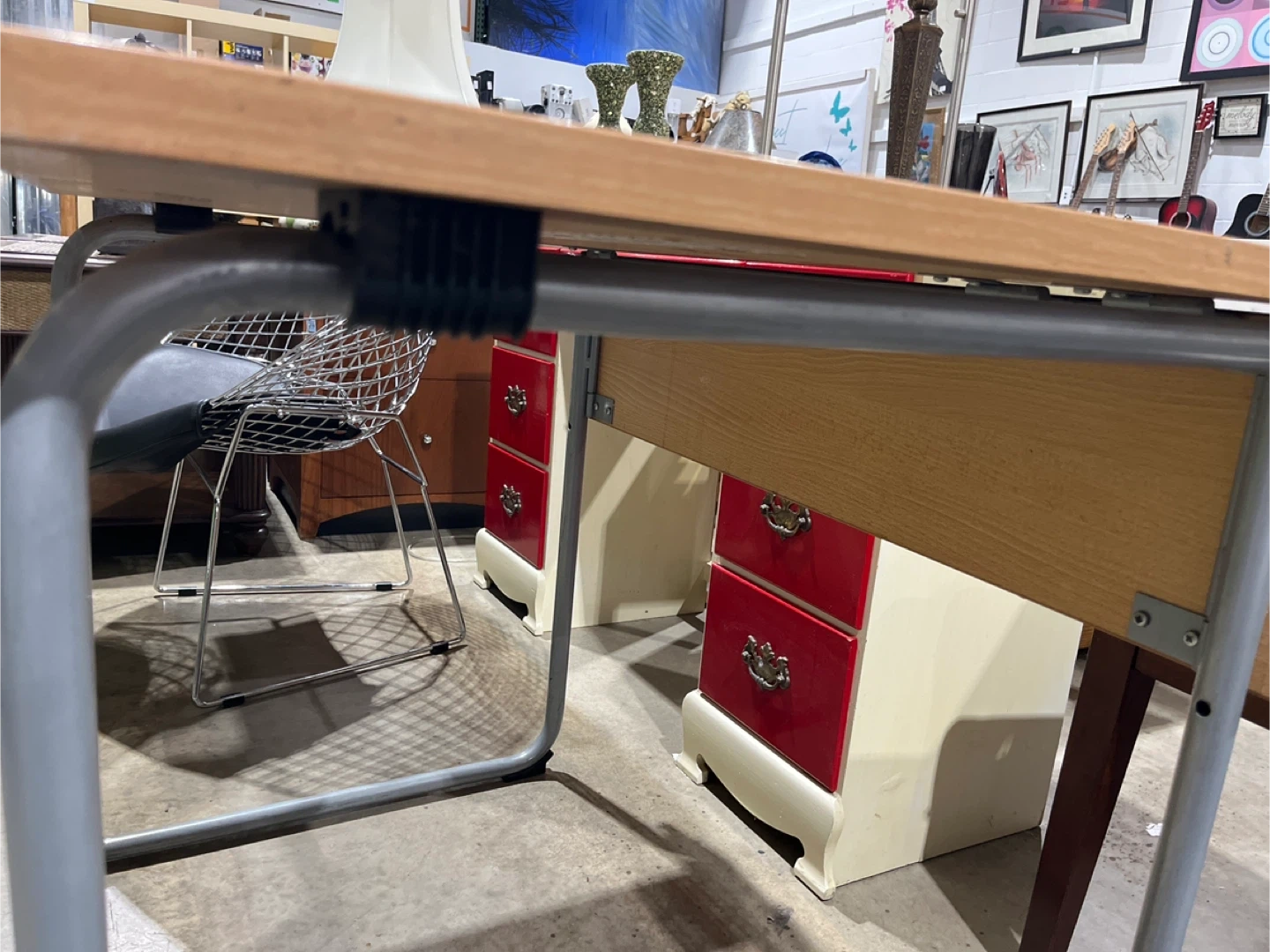 Light Wood Folding Table with Metal Legs