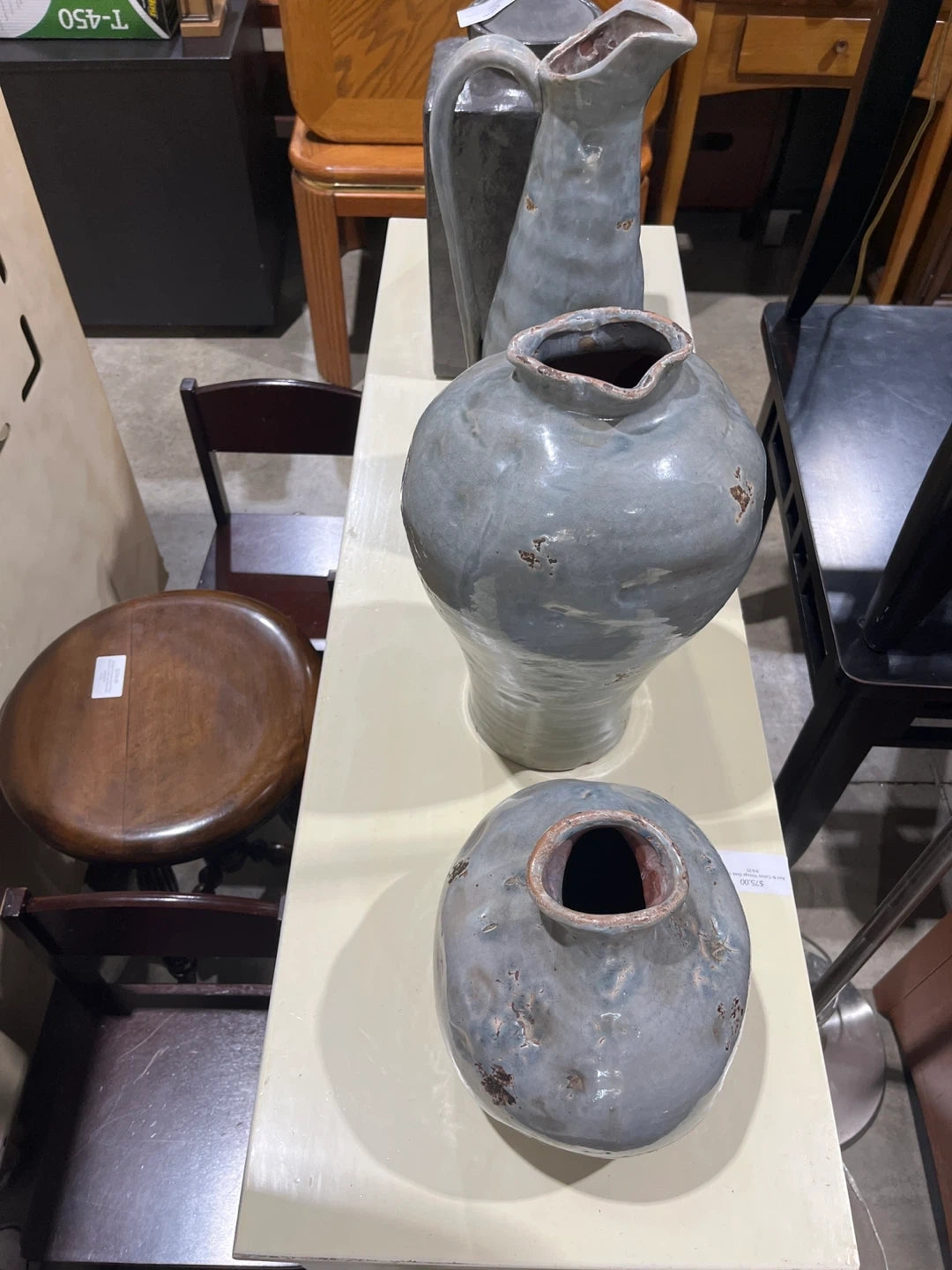Two Ceramic Vases and Pitcher Set - Grey