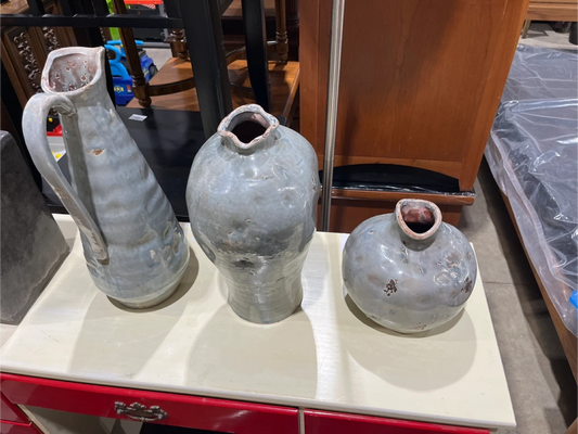 Two Ceramic Vases and Pitcher Set - Grey
