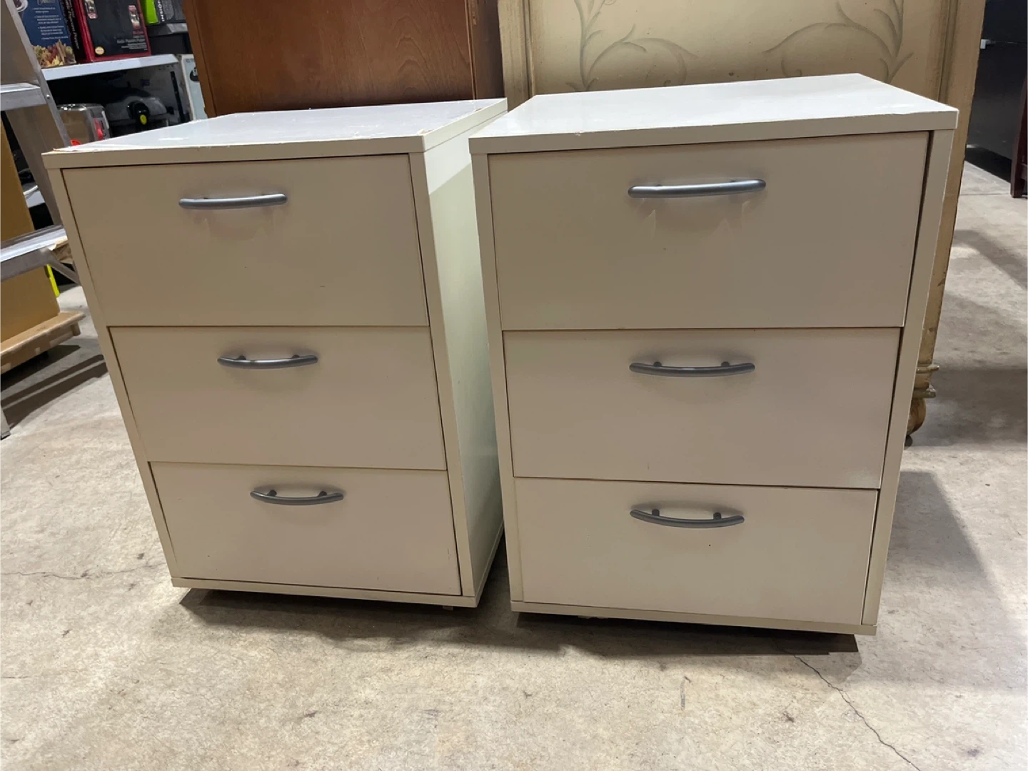 Pair of White 3-Drawer Filing Cabinets