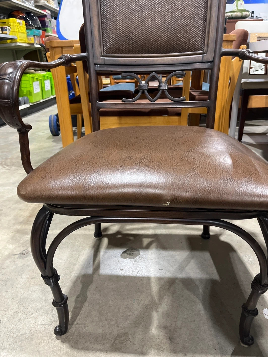 Brown Armchair with Woven Back