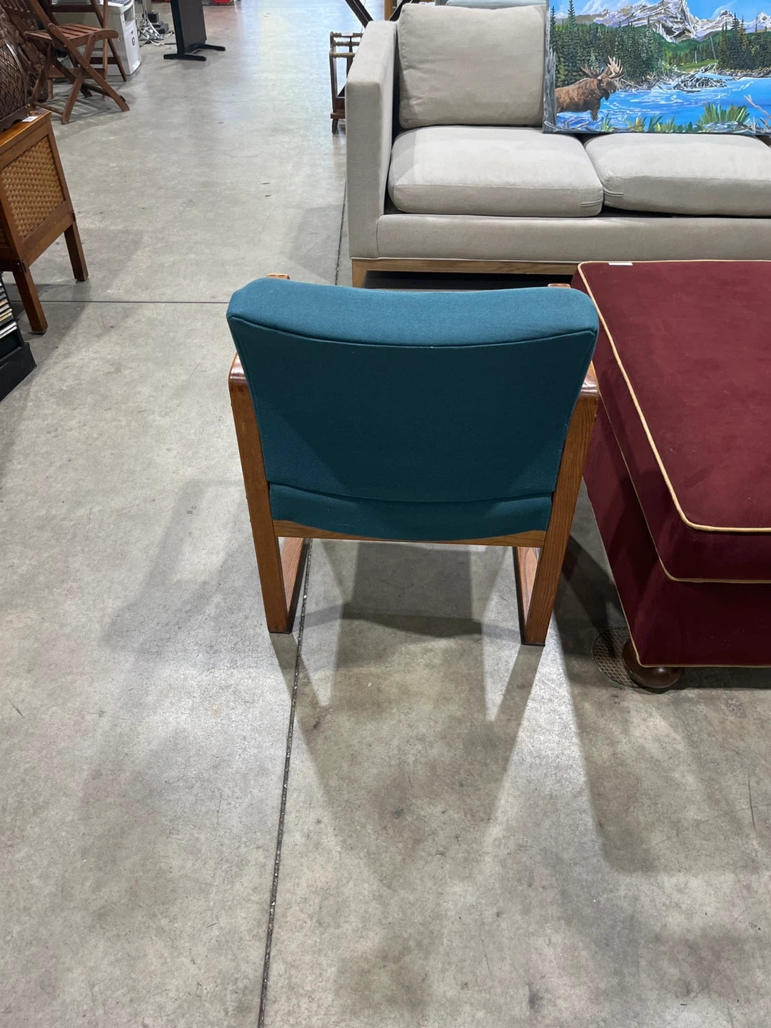 Teal Armchair with Wood Frame