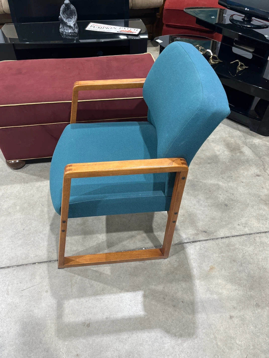 Teal Armchair with Wood Frame