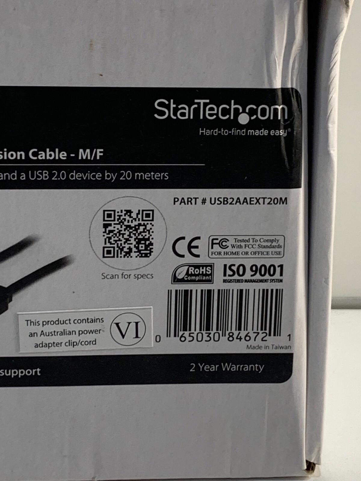 StarTech.com 20m USB 2.0 Active Extension Cable (USB2AAEXT20M)