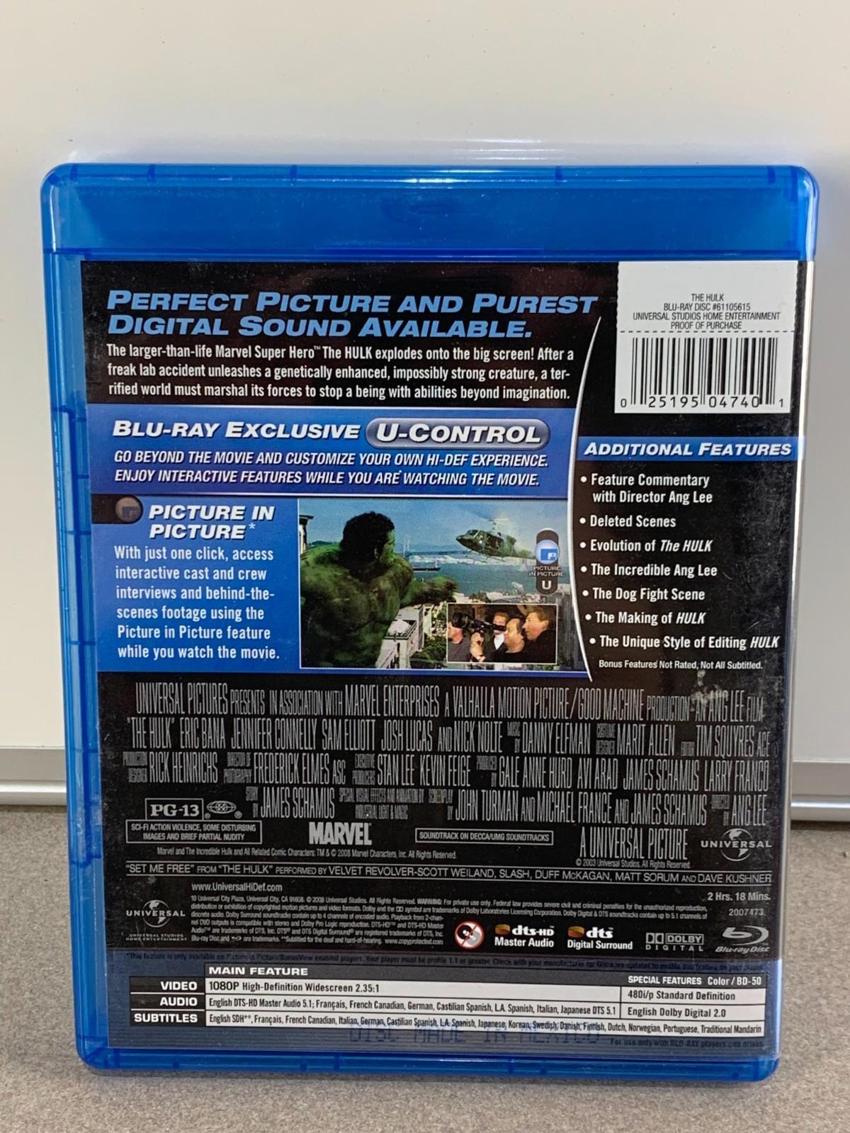 Hulk - Blu-Ray - 2003 - Eric Bana Universal Pictures - Mint Disc.