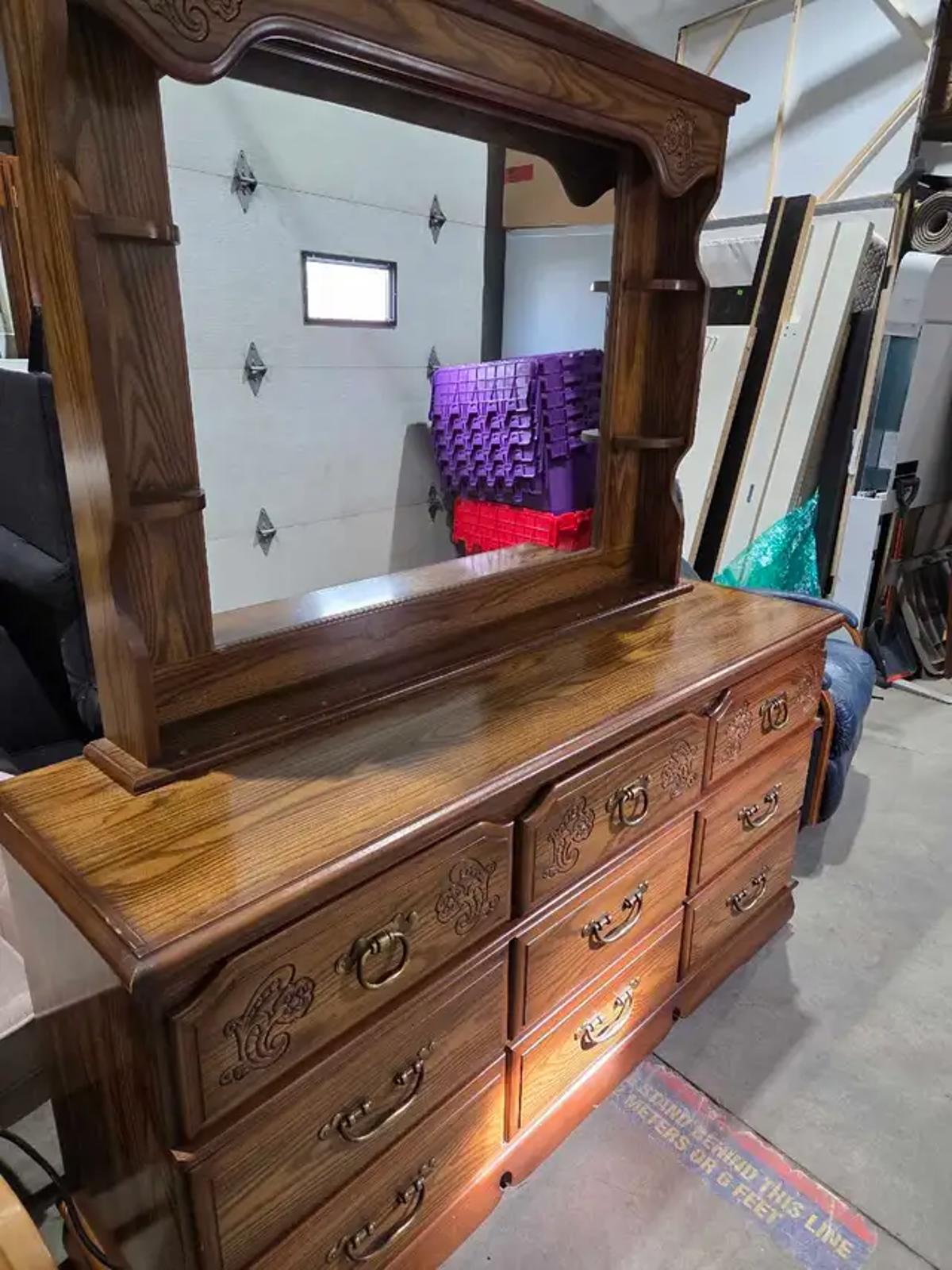 9-Drawer Oak Effect Dresser with Mirror