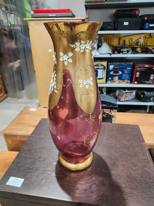 Red & Gold Floral Bohemian Vase