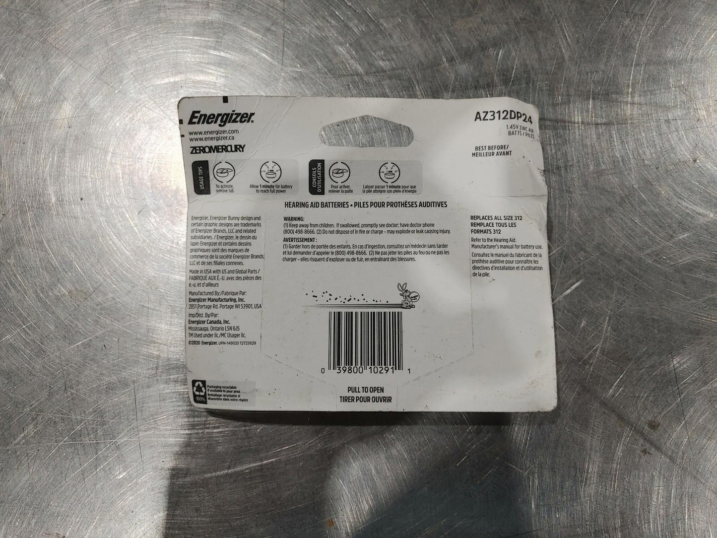BRAND NEW IN BOX Energizer 312 Button Batteries for Hearing Aids 24 Pack