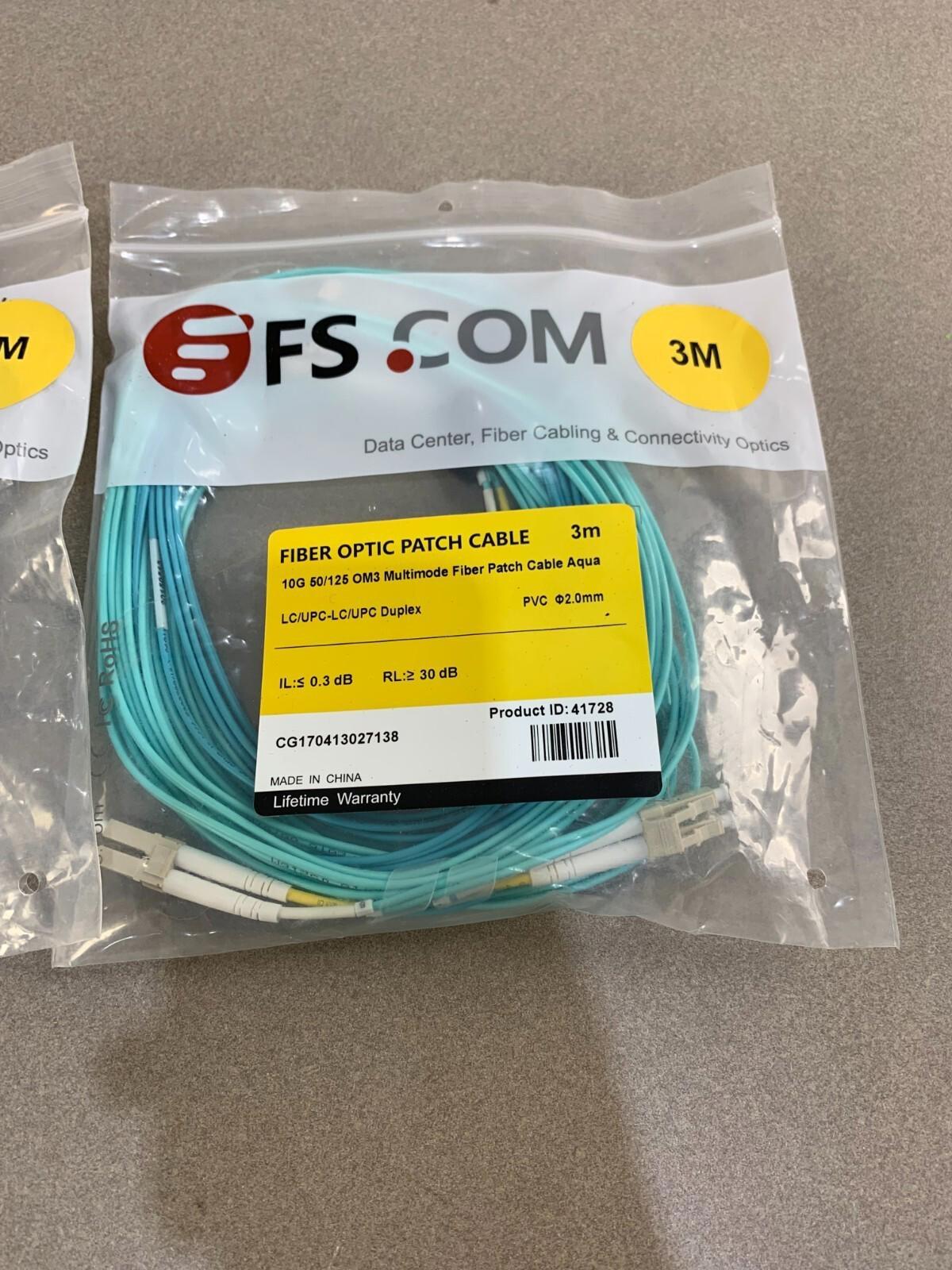 Lot of 2 FS.Com 50/126 OM3 Multimode FIBER OPTIC PATCH CABLE Length 5M