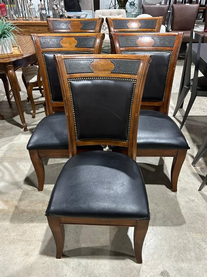 Vintage Wooden/Faux Leather Chair - 5 Available