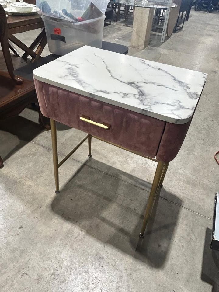 Pink Velvet Vanity - Faux Marble top