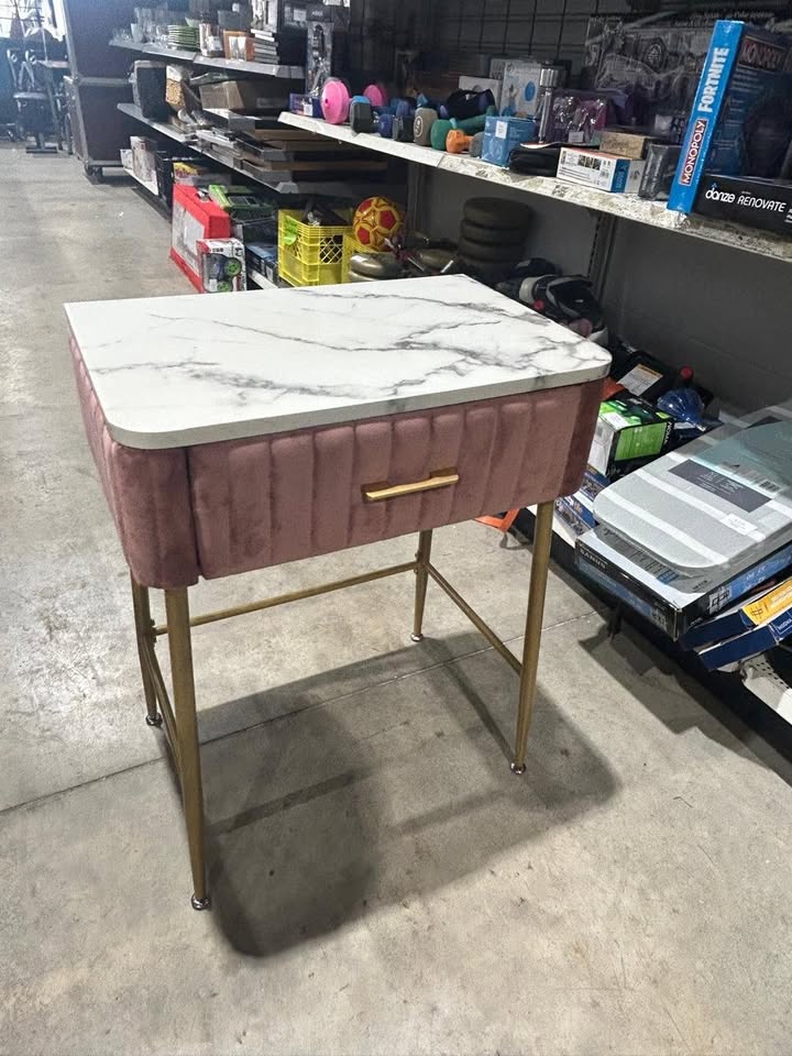 Pink Velvet Vanity - Faux Marble top