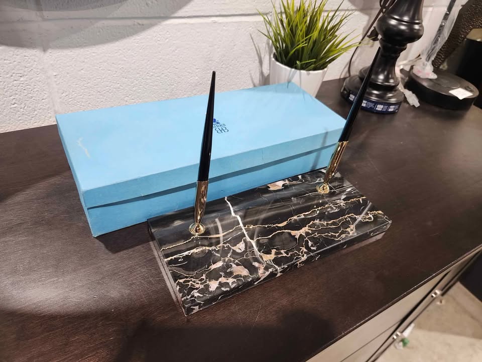 Vintage Black Marble 2-Pen Desk Set - Birks
